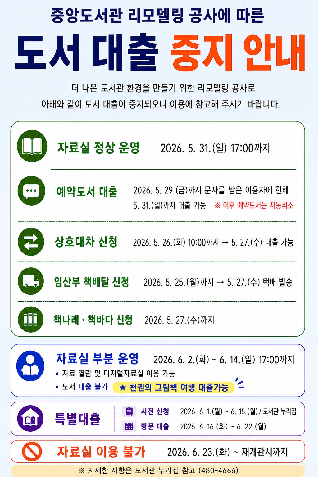 [중앙]리모델링 휴관에 따른 도서 장기특별대출 운영 첨부 이미지